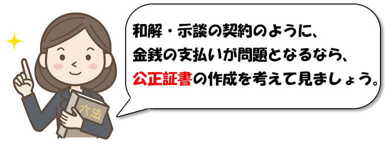 金銭の支払いが問題なら、公正証書です。